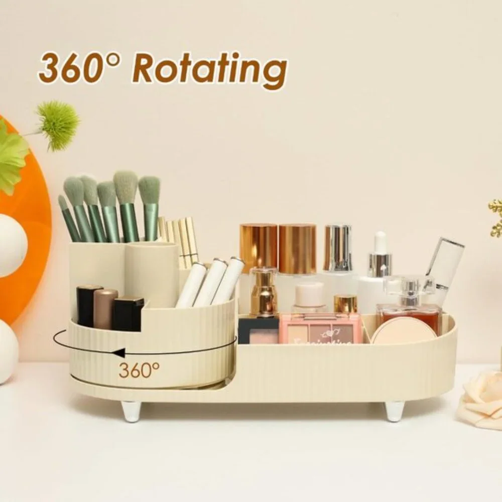 New Rotating Makeup Organizer, Large Countertop Vanity Storage with Brush Holder